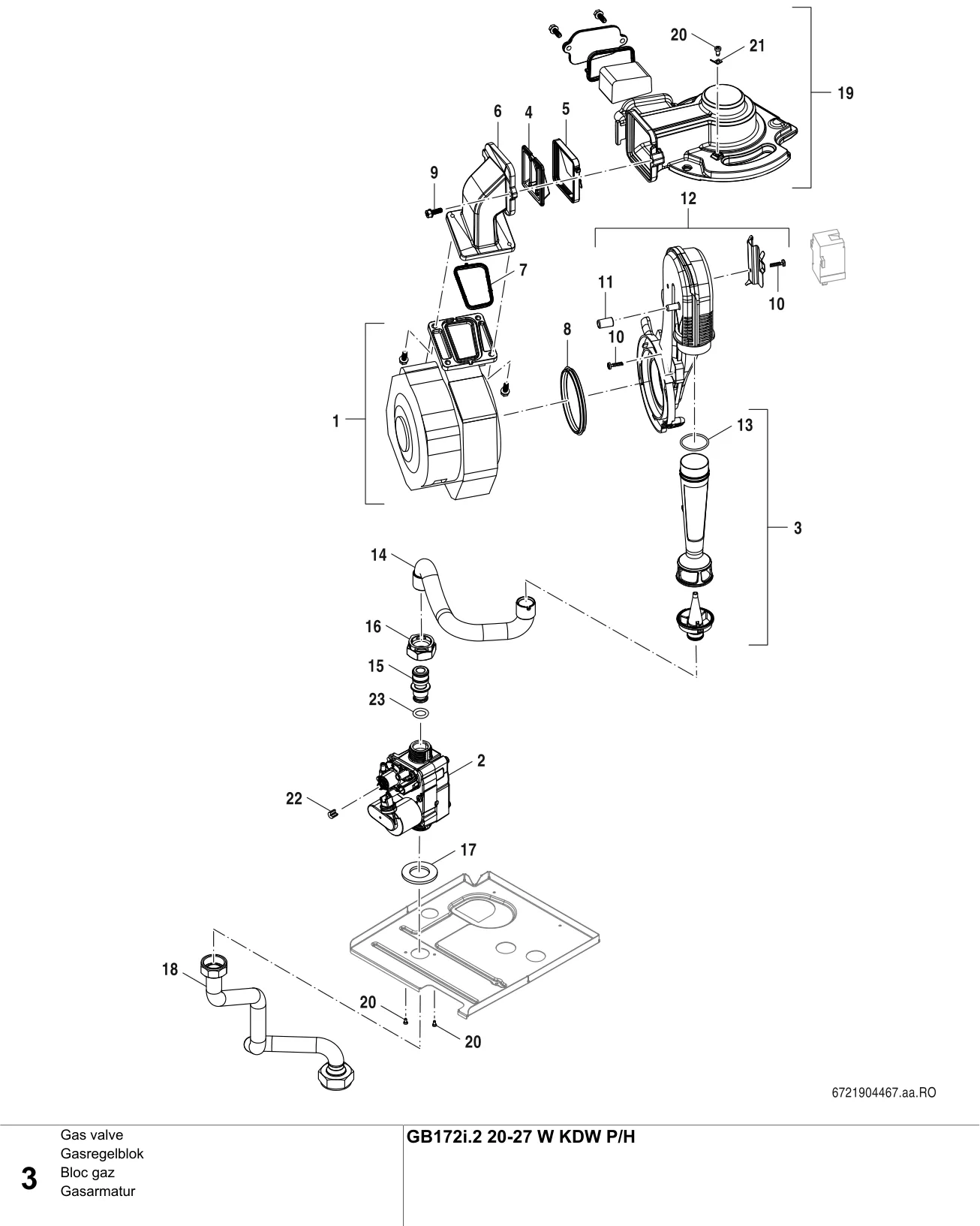 Schéma éclaté Bloc gaz — Buderus GB172i.2 20-27 W KDW P/H