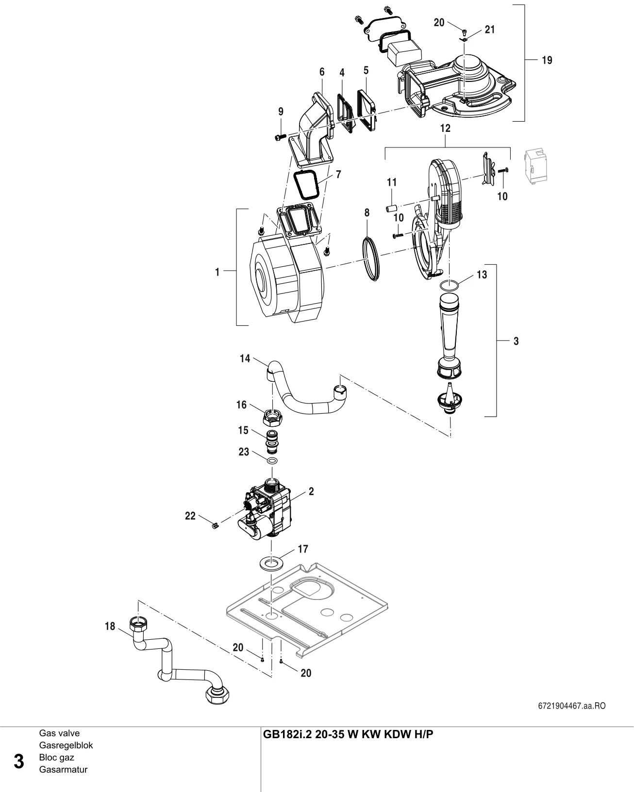 Schéma éclaté Bloc gaz — Buderus GB182i.2 20-35W KW KDW HP