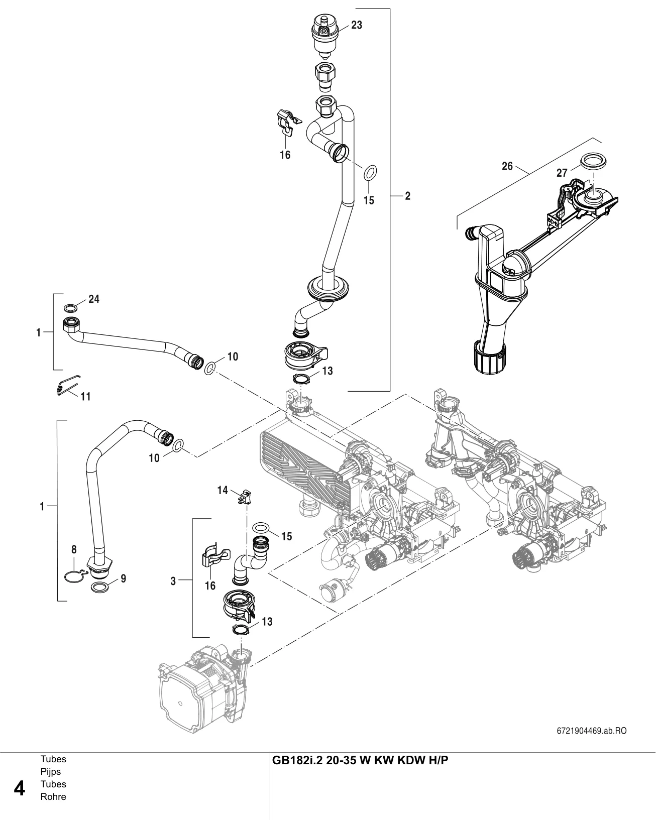 Schéma éclaté Tubes — Buderus GB182i.2 20-35W KW KDW HP