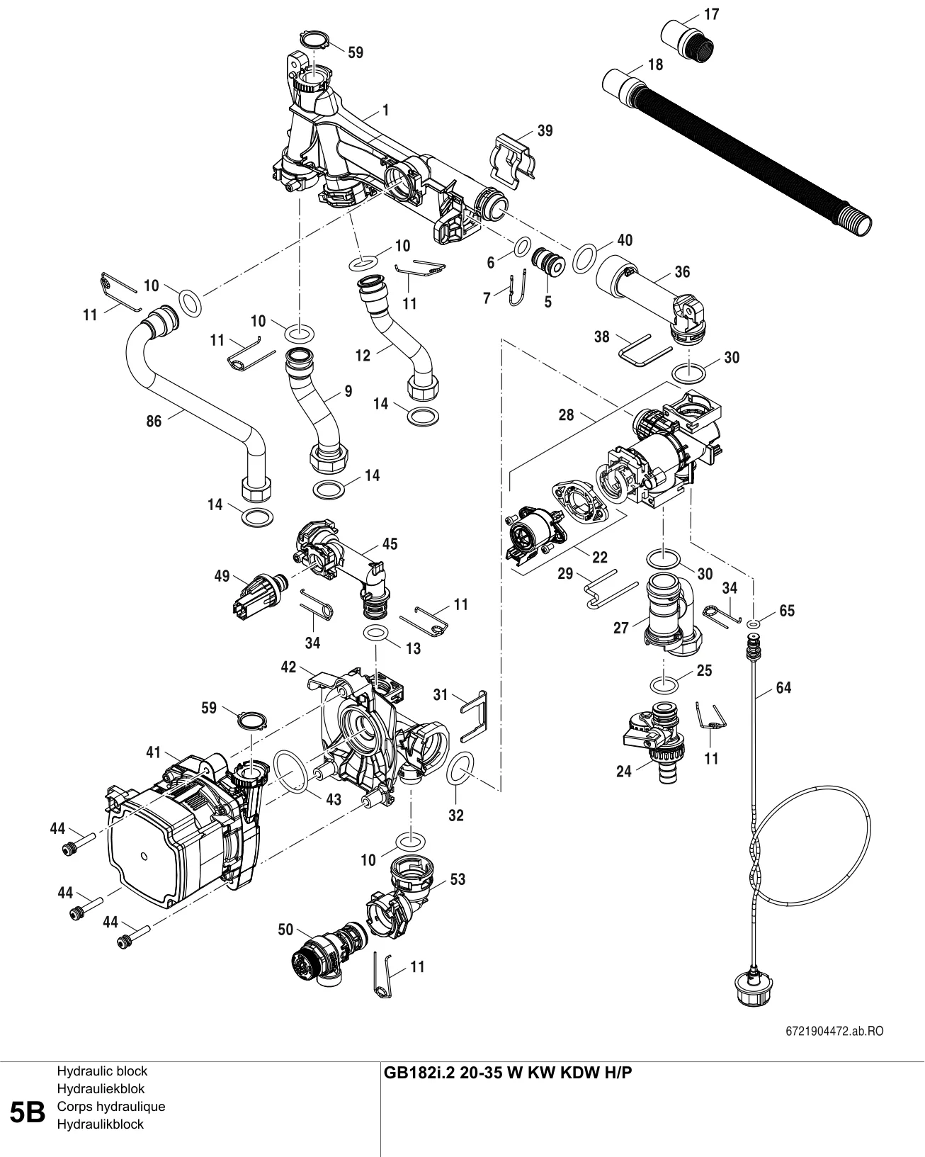 Schéma éclaté Corps hydraulique B — Buderus GB182i.2 20-35W KW KDW HP