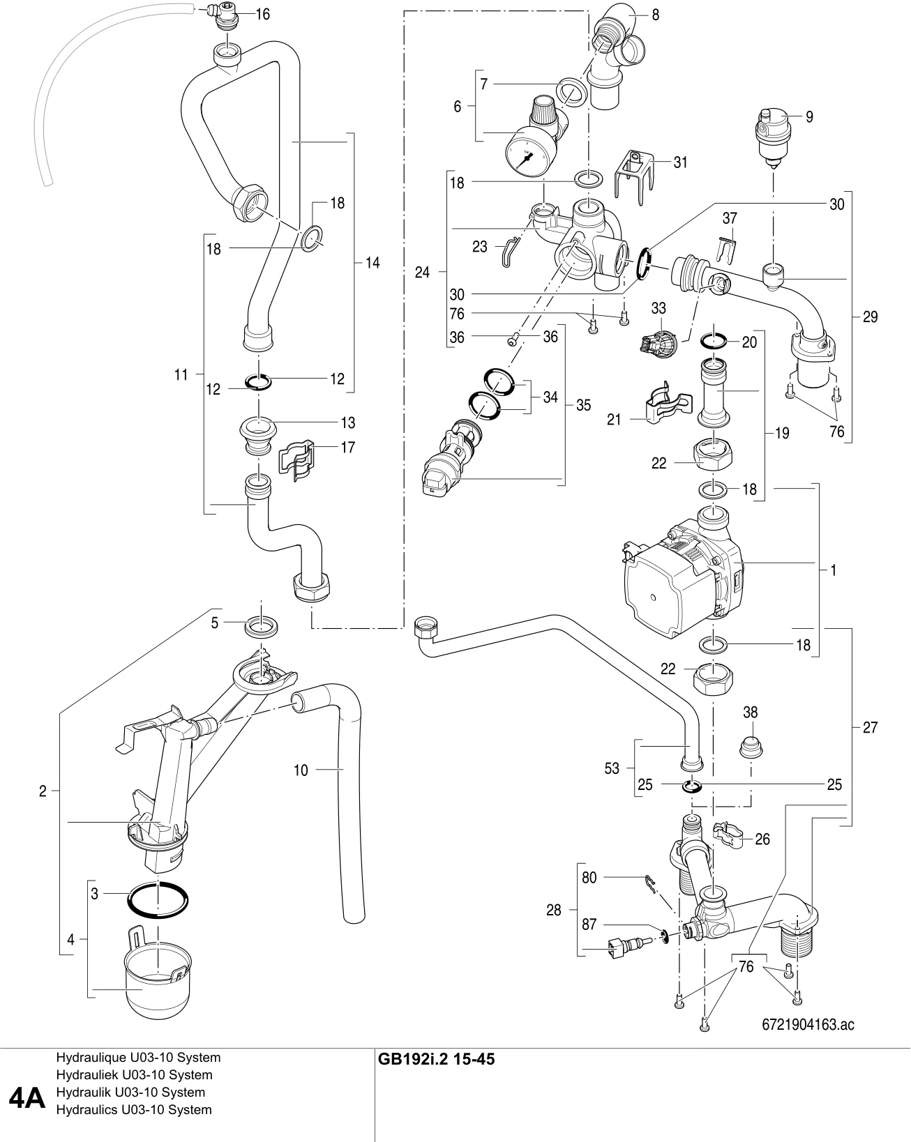 Schéma éclaté Hydraulique U03-10 System A — Buderus GB192i.2 15-45kW