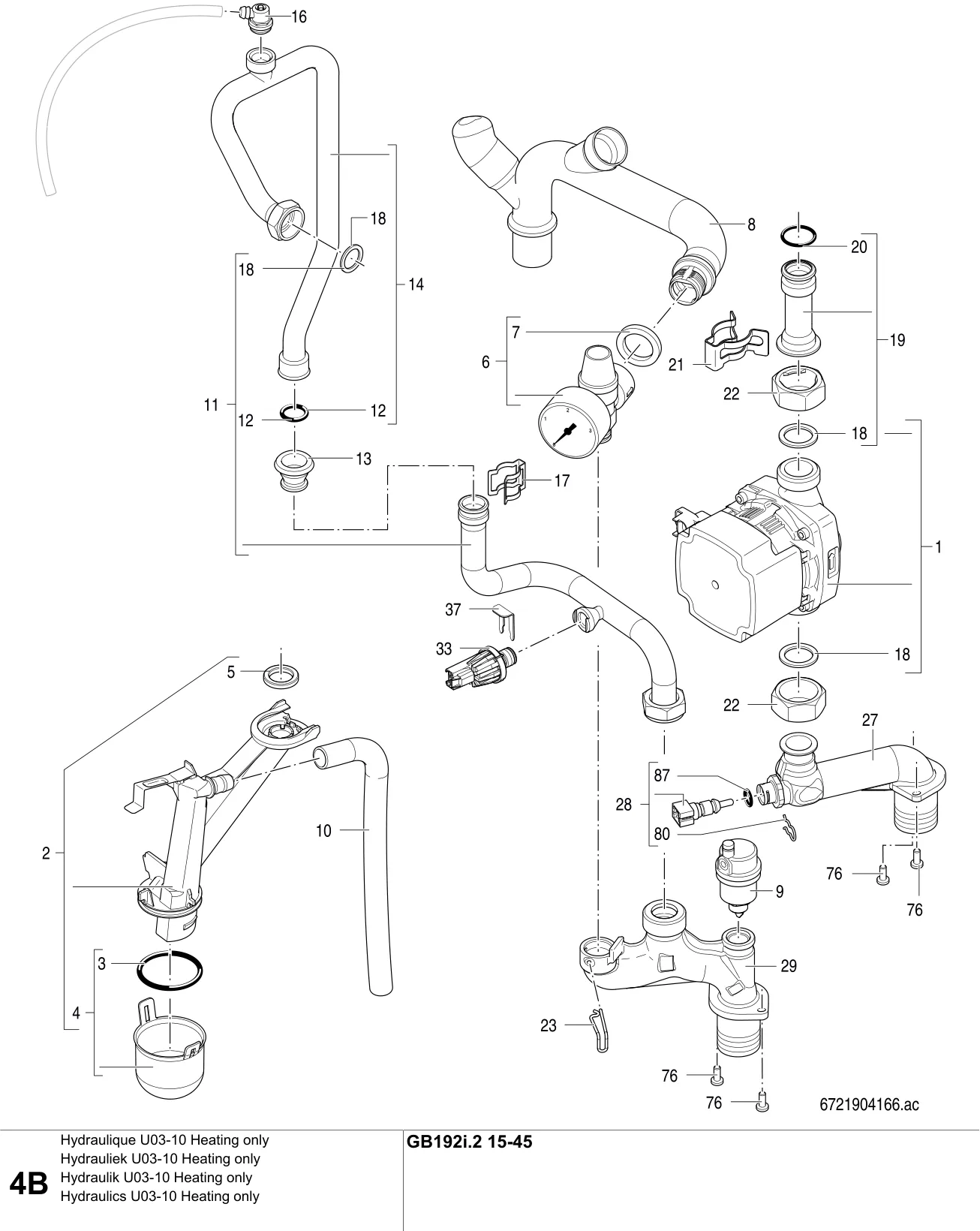Schéma éclaté Hydraulique U03-10 Heating only B — Buderus GB192i.2 15-45kW
