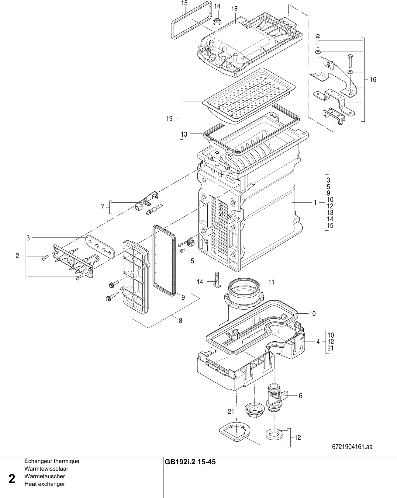 Schéma éclaté Échangeur thermique — Buderus GB192i.2 15-45kW