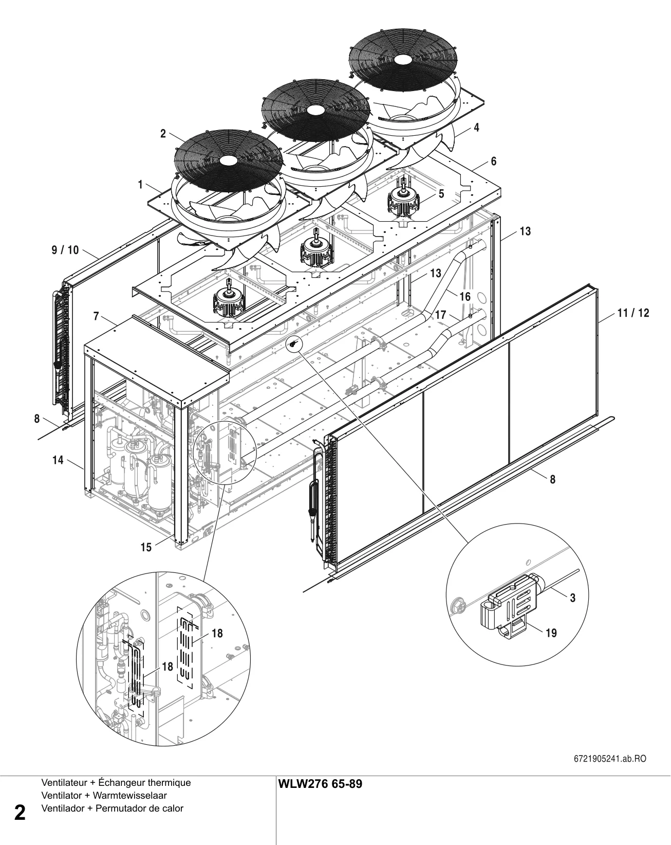 Schéma éclaté Ventilateur + Échangeur thermique — Buderus WLW276 65-89