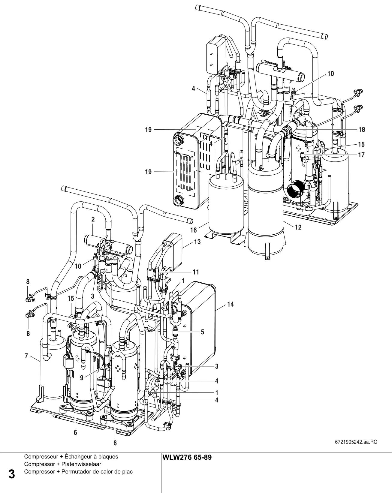 Schéma éclaté Compresseur + Échangeur à plaques — Buderus WLW276 65-89