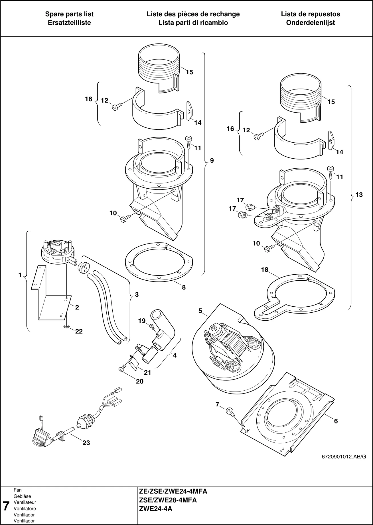 Schéma éclaté Ventilateur (7) — Buderus ZE/ZSE/ZWE24/28-4..