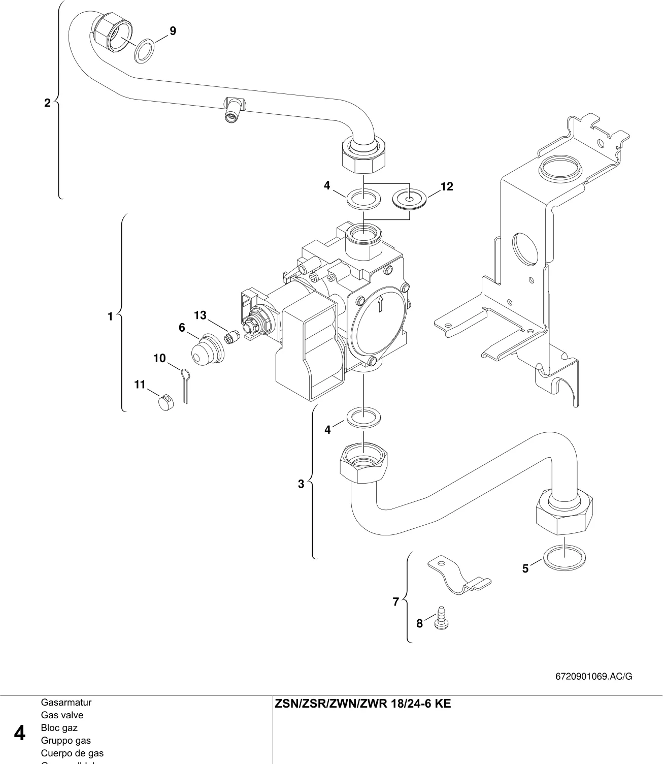 Schéma éclaté Bloc gaz — Buderus ZSN/ZSR/ZWN/ZWR 18/24-6 K