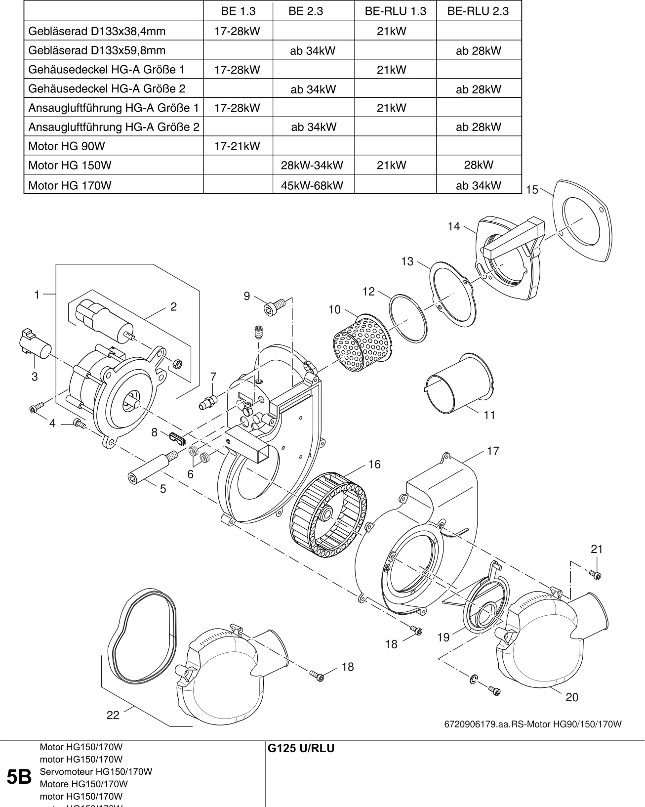 Schéma éclaté Motor HG150/170W B — Buderus G125 U/-RLU