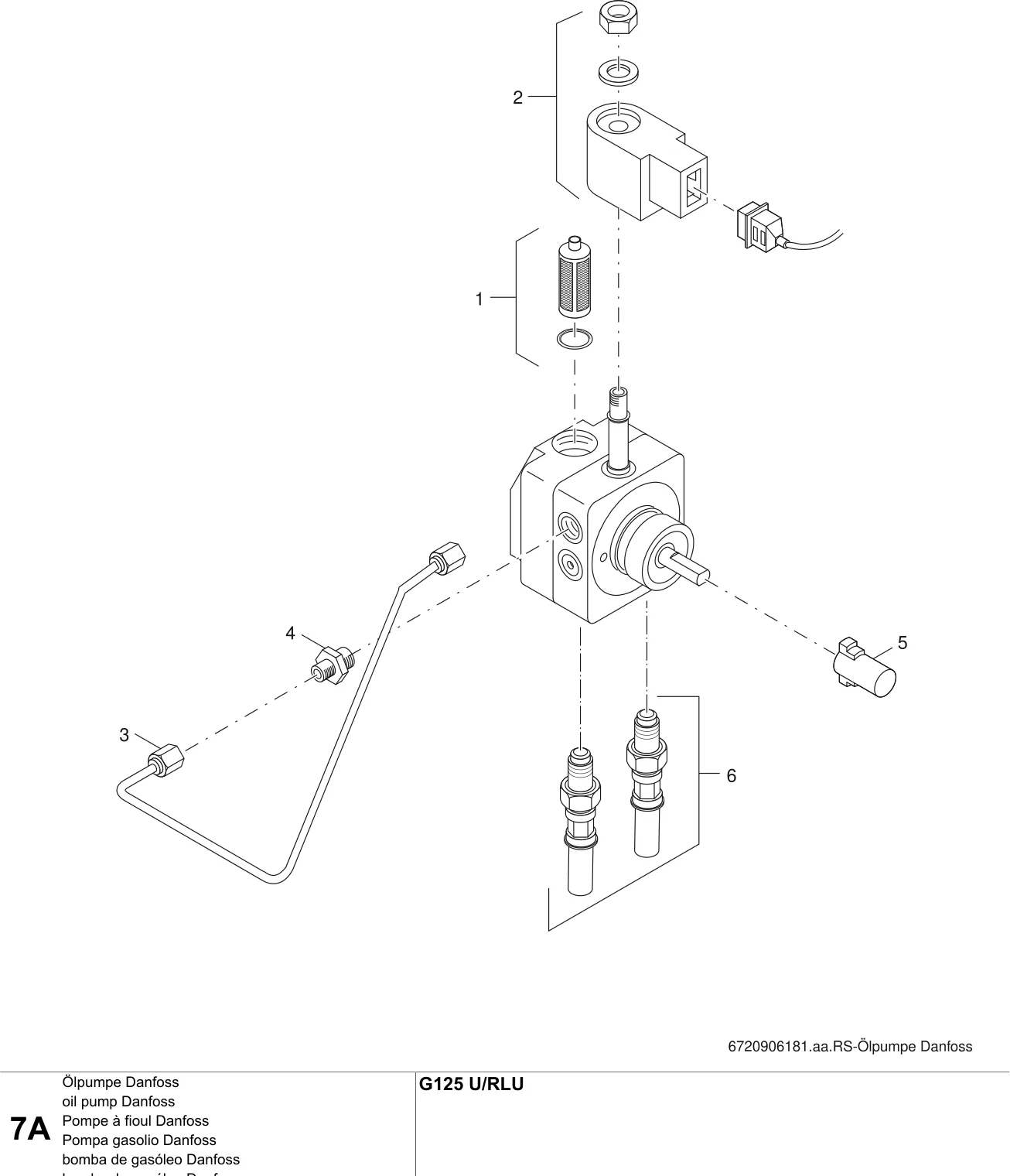 Schéma éclaté Pompe à fioul Danfoss A — Buderus G125 U/-RLU