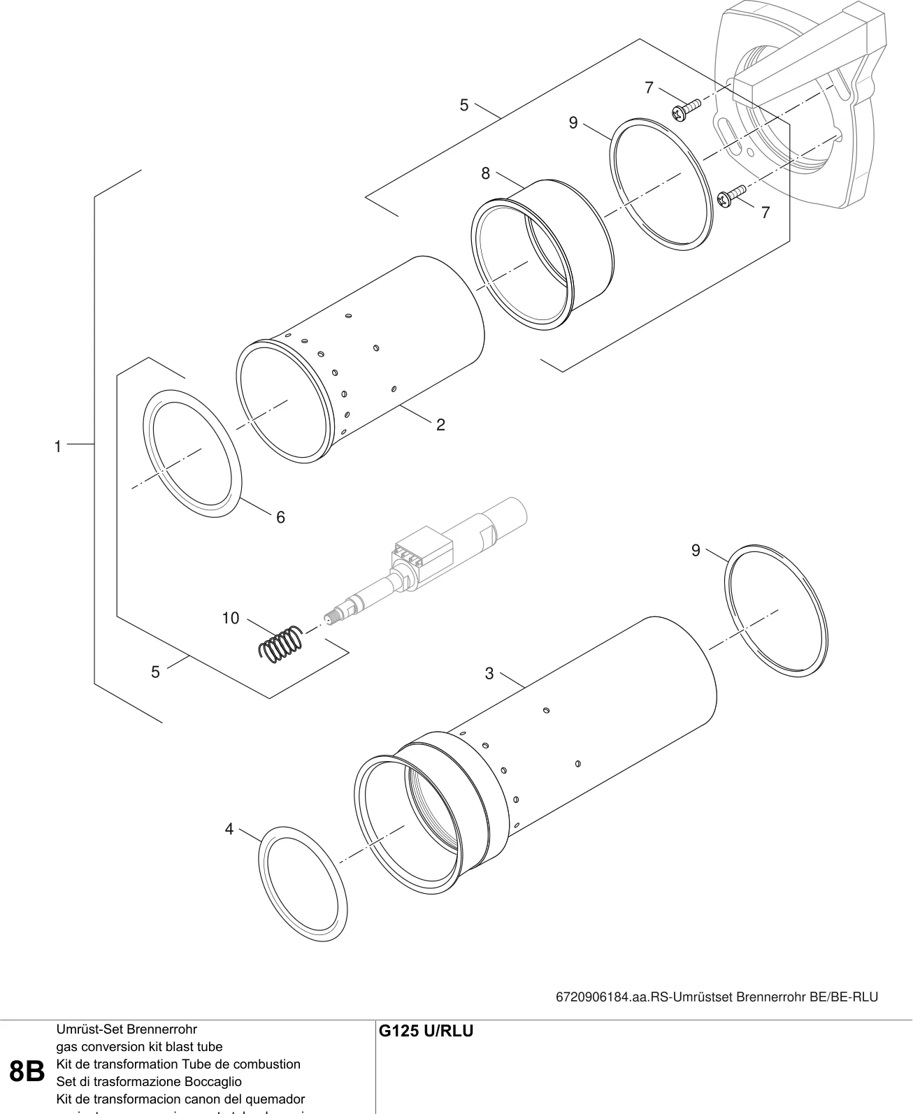 Schéma éclaté Kit de transformation Tube de combustion B — Buderus G125 U/-RLU