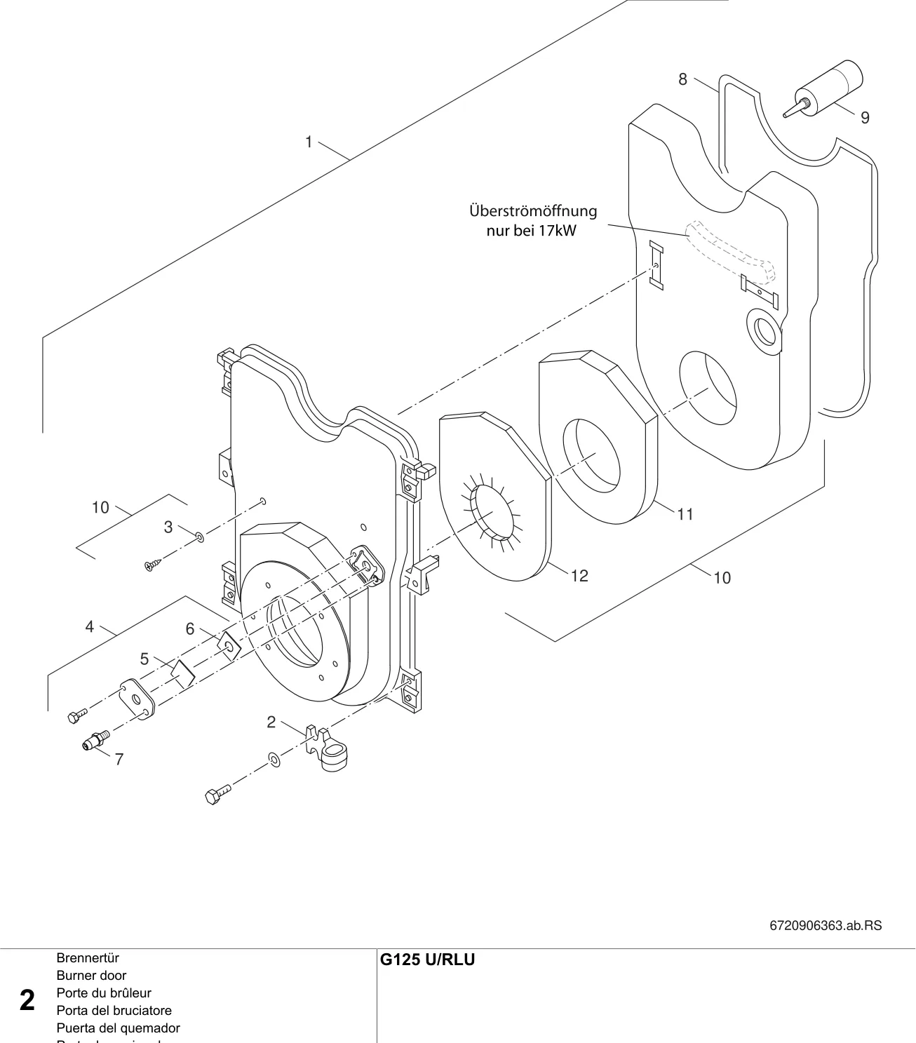 Schéma éclaté Porte du brûleur — Buderus G125 U/-RLU