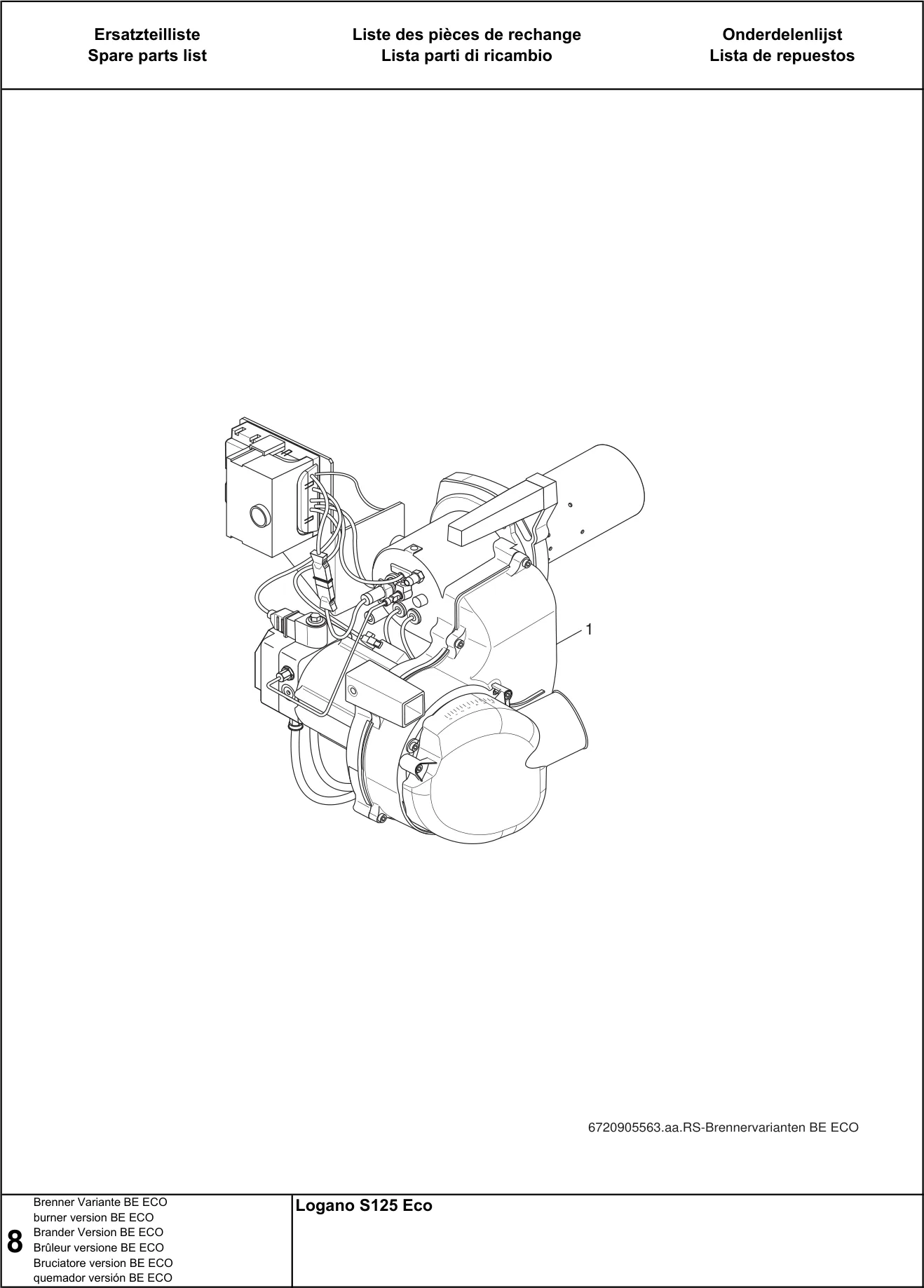 Schéma éclaté Brûleur versione BE ECO — Buderus Logano S125U, S125UT Eco