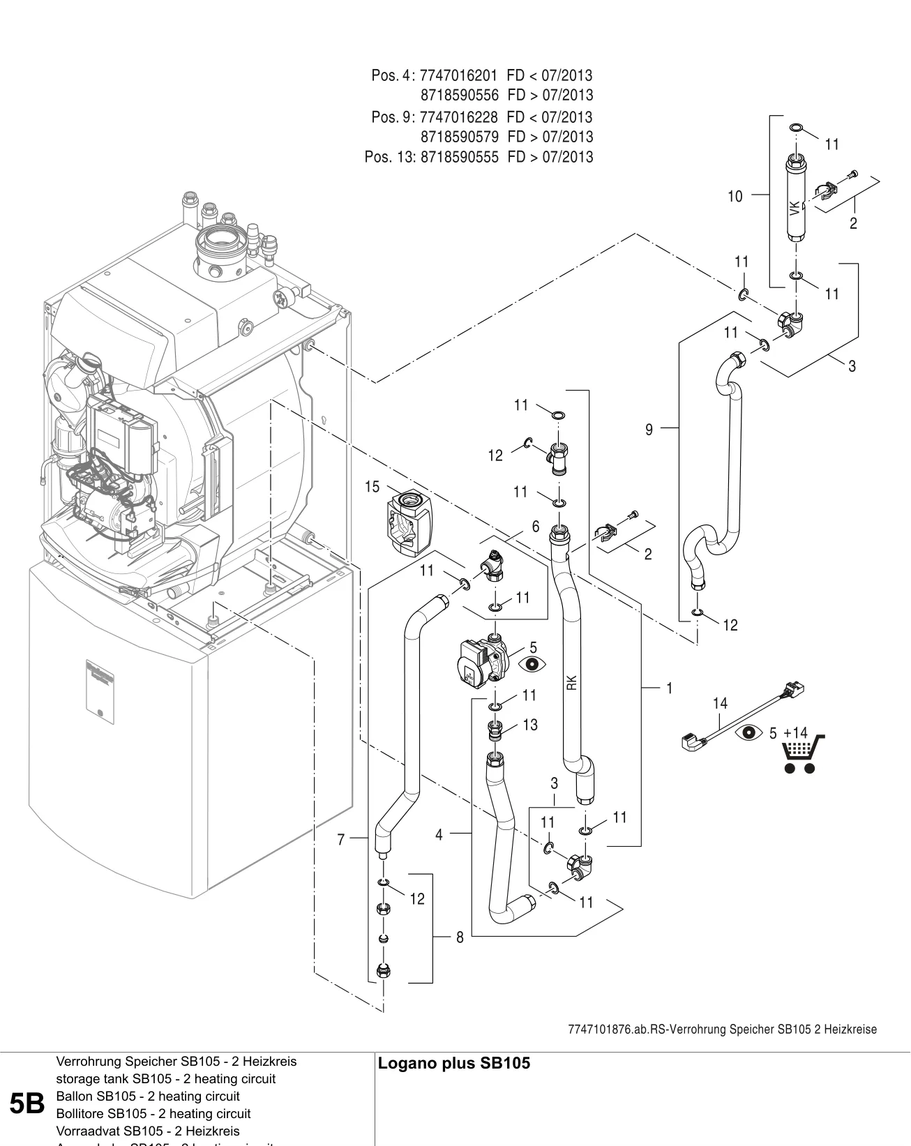 Explosietekening Verrohrung Speicher SB105 - 2 Heizkreis B — Buderus Logano plus SB105