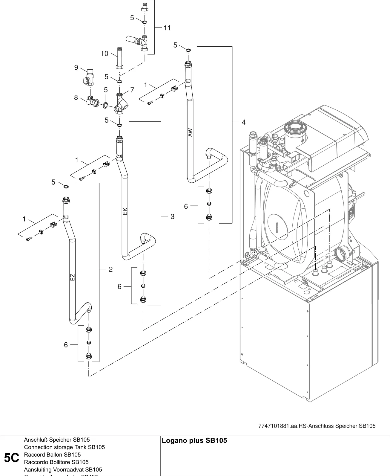 Explosietekening Anschluß Speicher SB105 C — Buderus Logano plus SB105