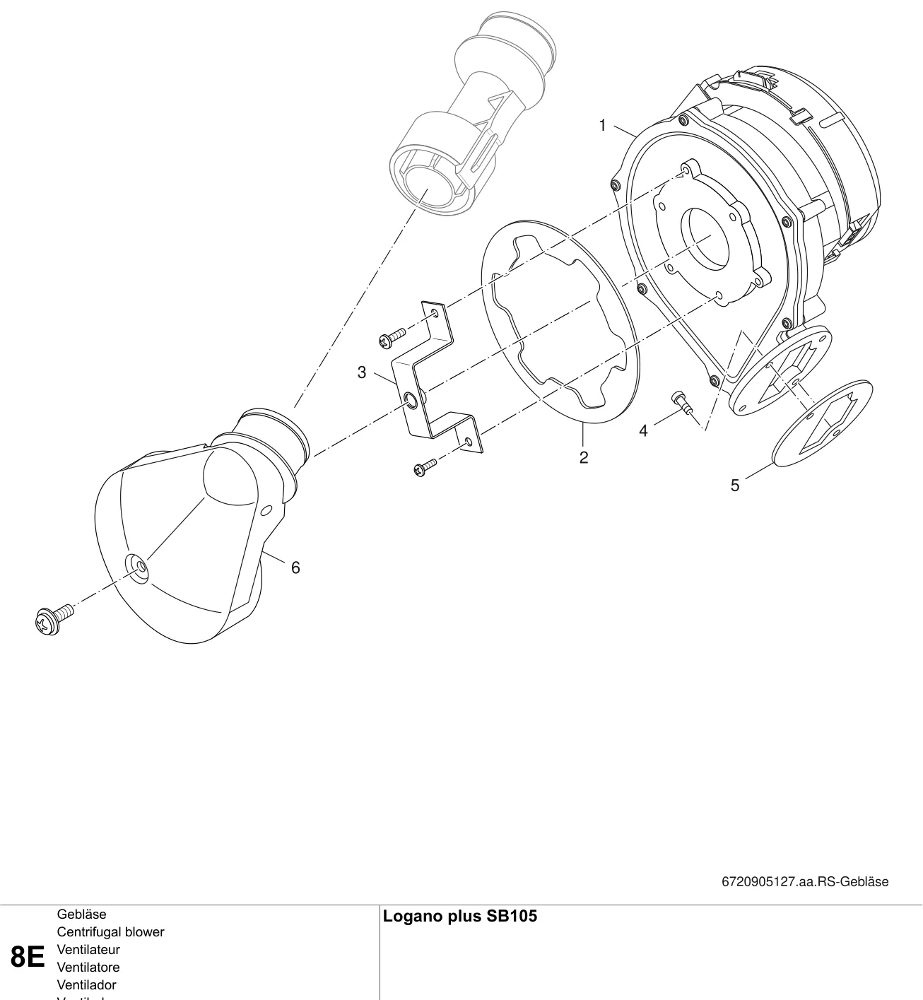 Explosietekening Ventilateur E — Buderus Logano plus SB105