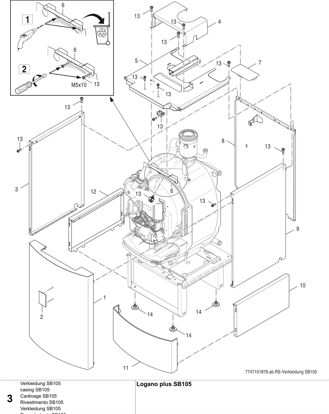 Explosietekening Verkleidung SB105 — Buderus Logano plus SB105